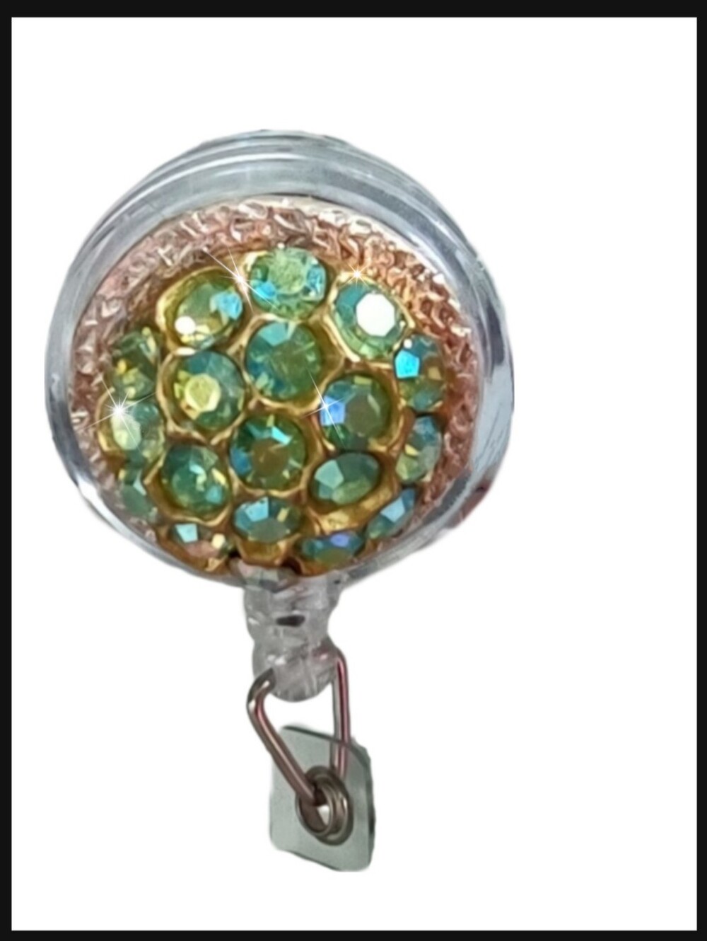 Peridot Green AB Upcycled Crystal ID Badge Holder